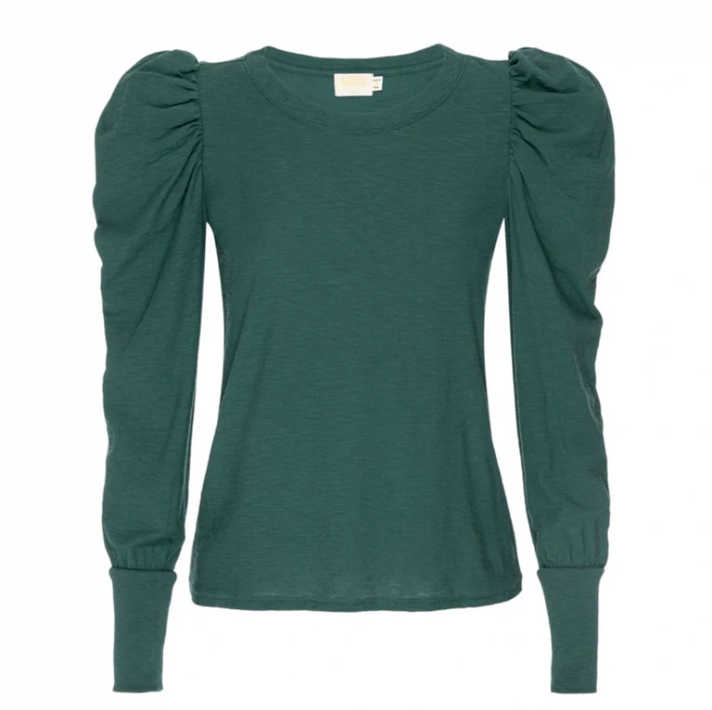 Nation LTD Romy Bold Shoulder Long Sleeve Tee, Teal Green Color, Size XL